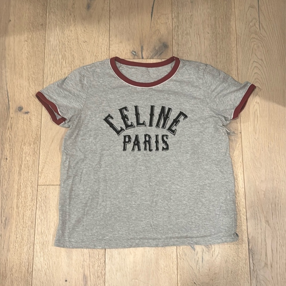 Vintage grey Celine Paris T with flocked logo